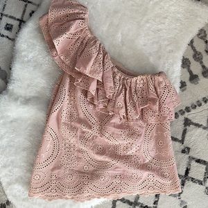 Love Shack Fancy Pink Eyelet One Shoulder Top S